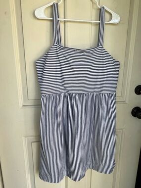 LOFT White Sundress with Blue Striped Straps size Large